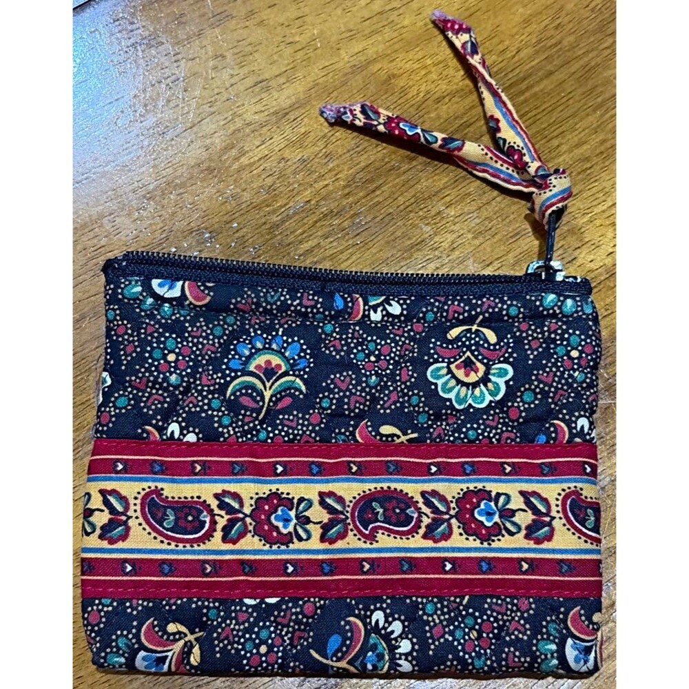 Vera Bradley Vibrant Black Coin Purse Zip Pouch Retired 2004 Quilted Floral